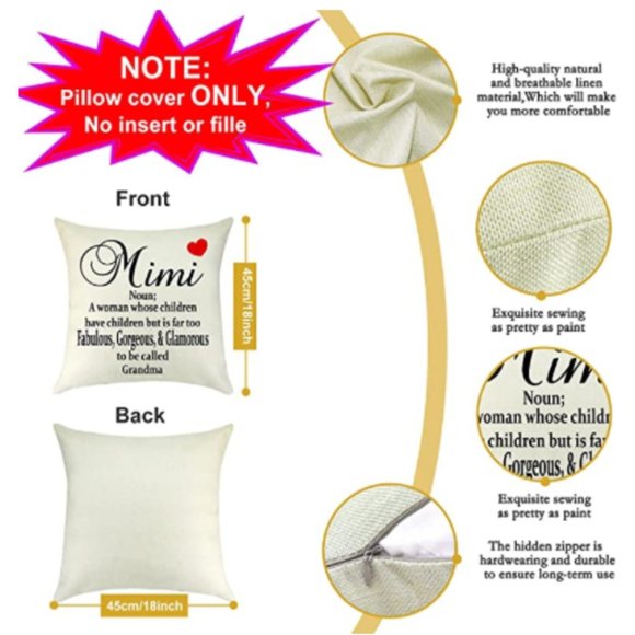 (Only Cover) Grandma Gifts Mimi Pillowcase 18x18 Home Decor Mimi Furniture Decor - Picture 7 of 7